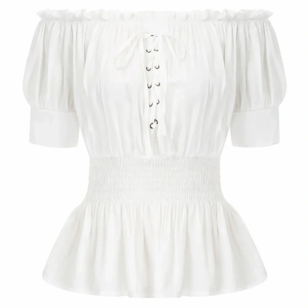 NWT SCARLET DARKNESS Renaissance Peasant Blouse White Lace Up M - Picture 2 of 8